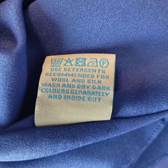 Boden Silk Empire Tea Length Dress 10L Blue Paisley Print Short Sleeve Surplice - Picture 10 of 13